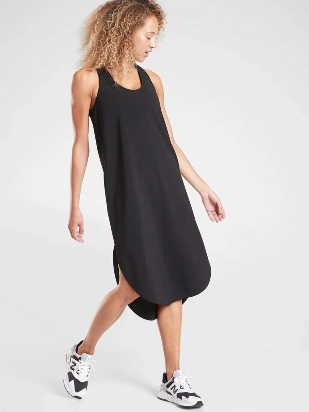 Athleta Black Illuminate Curved-Hem Midi Dress